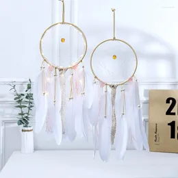 Decorative Figurines "Arts And Crafts Girl Heart Dream Catcher With Lamp Feather Hanging Ornaments Home Decoration Wall "
