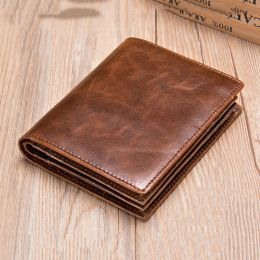 Wallets Cowhide Wallet RFID Genuine Leather Men's Wallets Short Top Layer Card Bag Cash Bank Name Package Purse Black Brown Wholesale