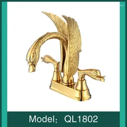 Bathroom Sink Faucets Luxury Gold Plated Brass Swan Faucet Art Basin Mixer Cold Water Tap With Pipe High Quality--1802