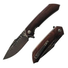 ZF-105B 2024 Design Damascus Steel Blade Wood+Steel Handle High Quality 9'' Folding Knife EDC Outdoor Camping Hunting MultiTool Survival Ball Bearing Pocket Knife