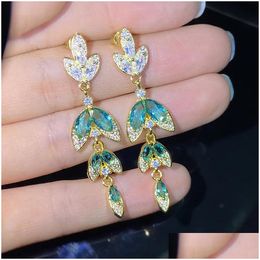 Dangle Chandelier Earrings 925 Sier Exaggerated Paraiba Shiny Drop Long Tassel Leave Shape Womens Personality Jewellery Gifts Delivery Dhgra