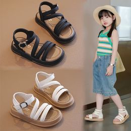 Girls ' Chic Roman Sandals 2024 Summer Fashion Children 's 'Soft Sole Anti Slip Fairy Beach Wearresistant 240408