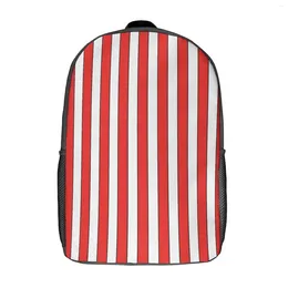 Backpack RED BLACK WHITE VERTICAL STRIPE 17 Inch Shoulder Vintage Summer Camps Funny Graphic Durable Snug Field Pack