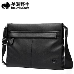 Backpacks BISON DENIM Male Shoulder Bag Genuine Leather Large Capacity Business Messenger Bags Crossbody Casual Bags for Men Free Shipping