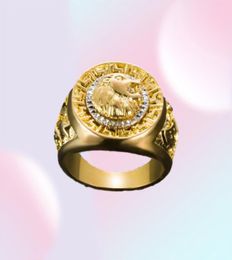 Fashion Hip Hop Gold Color Finger Ring Men039s Punk Style Ring Band Cool Lion Head Ring Male Jewelry 8137893899