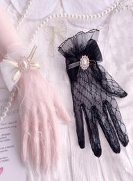 Five Fingers Gloves Women Lace Ladies White Wrist Large Bow Knot Marriage Glove Party Cosplay Accessories Short Tulle8871783