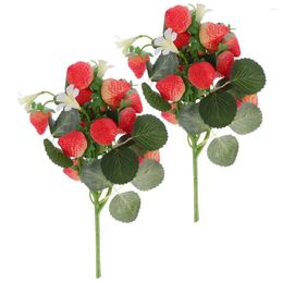 Party Decoration 2 Pcs Simulation Strawberry Bouquet Office Fake Fruit Plant Decor Fruits Supplies Artificial Desk Faux Small