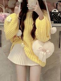 Work Dresses Kawaii Knitted Two Piece Set Women Loose Sweet Sweater Pleated Mini Skirt Female Korean Fashion Design Casual 2024 Winter