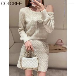 Work Dresses Luxury Designer Clothing Women 2024 Korean Fashion Chain Knit Sweater And Skirt Two Piece Set Conjuntos Para Mujeres 2 Piezas