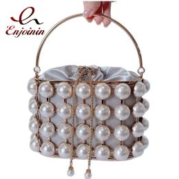 Bags Luxury Big Pearls Party Evening Clutch Bag for Women Designer Purses and Handbags Beaded Wedding Ladies Metallic Basket Bag