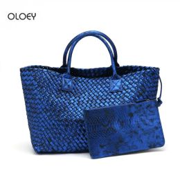 Buckets Oloey New Women Fashion Snake com relevo eletro óptica colorido saco de compras artesanal bolsa de ombro de bolsa de grande capacidade