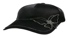 Winfox Fashion Black Rhinestone Butterfly Baseball Cap Girls Women Snapback Hip Hop Sun Hat5358298