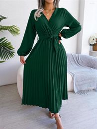 Casual Dresses Fashion Fashionable Fitted Long Sleeve V Neck Pleated Dress Skirt Women's Sexy Wrap