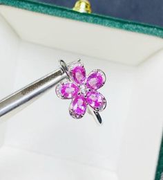 Cluster Rings Natural Real Pink Sapphire Flower Ring Per Jewellery 925 Sterling Silver 34mm 03ct5pcs Gemstone Fine T21416105606978