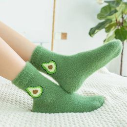Women Socks 2 Pairs Thermal Fluffy Autumn-winter Year Girls And Woman's Fashion Warm Avocado Cherry Eggplant