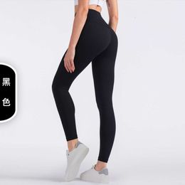 Yoga Gym Lycra Fabric Solid Color Women Pants High Waist Sports Wear Leggings Elastic Fitness Lady Outdoor Sports Trousers High Quality 17