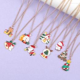 Pendant Necklaces Cute Enamel Christmas Santa Claus Bell Tree Necklace For Women Girls Year Jewelry Xmas Party Gifts Trendy