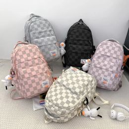 Backpacks Literary Chequered Schoolbag Female Japanese Small Fresh Junior High School Students Schoolbag Leisure Nylon Men's Backpack