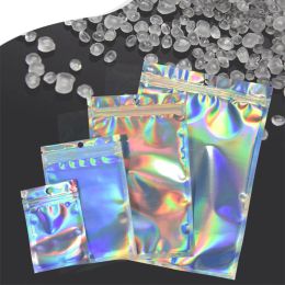 Bags 50/100pcs Holographic Laser Colour Mylar Bag Resealable Clear Thicken Plastic Pouch Ziplock Bags for DIY Jewellery Packaging