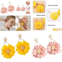 Dangle Chandelier Earrings Flower Petal Drop Floral Large Women Statement Jewelry Fabric Drops Trendy Delivery Dhb0Y