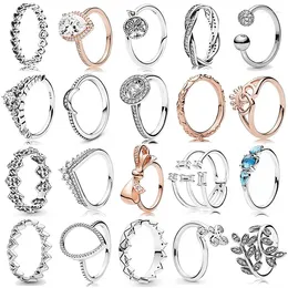 Cluster Rings 925 Sterling Silver Ring Princess Wishbone Love Eternal Braided Teardrop Silhouette For Women Jewelry Gift