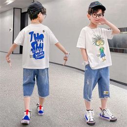 Clothing Sets Summer Children's Letter Print T Shirt Jeans Shorts Clothes For Teenage Casual Boys Tracksuit Sports Suit