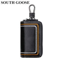 Wallets Fashion Genuine Leather Key Wallets Men Simple Car Key Holders Top Quality Double Zipper Keychain Case Women Housekeeper Purse