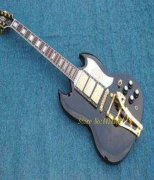 New Black SG with 3 Pickups Electric Guitar with white pickguard and golden Colour hardware selling guitarra4608566