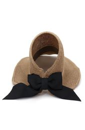 Summer Fashion Women Ladies Visor Caps with Large Bowknot Decor Cotton Knitted Sun Protection Hat Folding Top Air Cap Sunhat3848104