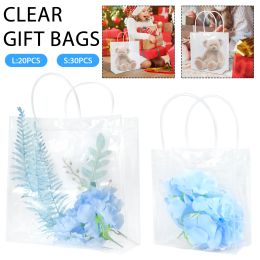 Wrap 20/30Pcs Clear Gift Bags Reusable Transparent Present Bags with Handle and Button Small/Medium PVC Gift Wrap Tote Bags