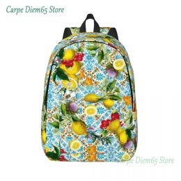 Backpacks Custom Sicilian Lemons And Romantic Tiles Canvas Backpacks Men Women Bookbag for School College Citrus Fruit Painting Bags