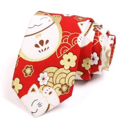 Design Lucky Cat Cartoon Neck Tie High Quality Mens Fashion Formal 7CM for Men Wedding Party Work Necktie with Gift Box 240412