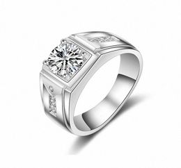 14K White Gold 1Ct Simulation Diamond Ring For Men Vintage CZ Zircon Gemstone Mens Rings Wedding Party Fine Jewellery Gift pvHF2547545