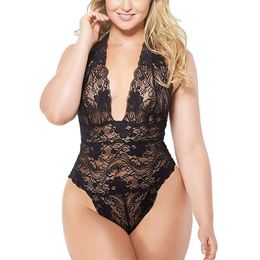 Fun Lingerie New Sexy Oversized Neck Hanging One-piece Lace Women's Underwear