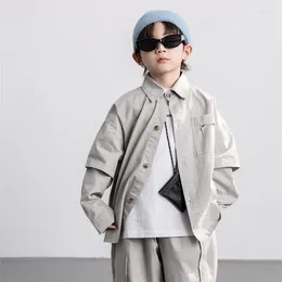 Clothing Sets 3PCS Korean Style 2024 Spring Kids Pure Color Workwear Suit With Three-piece Set Toddler And Children's