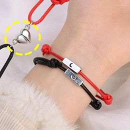 Link Bracelets 2pcs/set Magnetic Couples Bracelet Moon Sun Handmade Braided Heart Shaped Matching Attraction Adjustable Jewelry Gifts