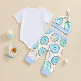 Clothing Sets Baby Boy Summer Outfit Bro Print Short Sleeve Romper Donut Pants Beanies Hat Set Born 3 Pieces Clothes