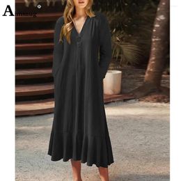 Casual Dresses Aimsnug Plus Size Women Elegant Fashion Maxi Dress Robe Longue Femme Vestidos 2024 Boho Long Sleeves Clothing 4xl 5xl