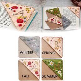 Stitched Felt Corner Bookmark Hand Embroidered Cute Flower Letter Embroidery Bookmarks For Book Lovers