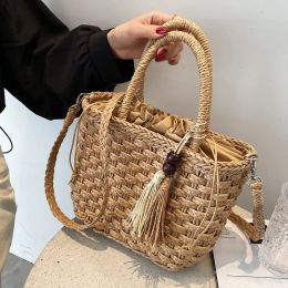 Bags Fashion Tassel Straw Handbag 2022 Summer New Handwoven Rattan Bag Woven Purse Wicker Beach Bag Bohemia Shoulder Messenger Bags