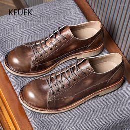 Dress Shoes Design Men Derby Genuine Leather Lace-up Vintage Business British Casual Oxford 2C