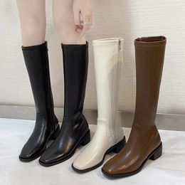 Boots INS Women Knee High Female Fetish Zipper Knight White Platform Winter Brown Booties Lady Low 4.5cm Heels Shoes