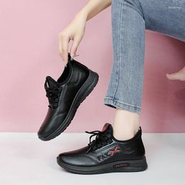 Casual Shoes Women's Vulcanize 2024 Summer Fashion Lace Up Soft Leather Sneakers Woman Platform Sports For Women Tenis