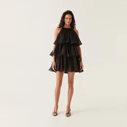 Casual Dresses Simple Black Tiered Chiffon Short Women Color Size Free A-line Mini Female Maxi Dress Girls Summer