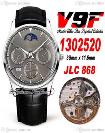 V9F Master Ultra Thin Perpetual Calendar A868 Automatic Mens Watch Q1302520 Steel Case Grey Dial Moon Phase Leather Strap Watches 9290019