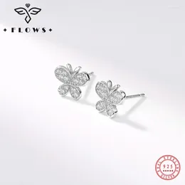 Stud Earrings FLOWS Silver 925 Butterfly Prevent Allergy Simple Korean Fashion Jewelry Aros Plata Mujer