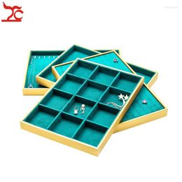 Jewellery Pouches Fashion Display Box Gold PU Necklace Pendant Storage Case Soft Green Velvet Ring Earrings Bracelet Tray