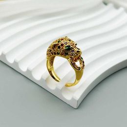 Designer Fashion Medieval Vintage Copper Plated True Gold Wax Set Colorful Zirconium Carter Cheetah Opening Adjustable Ring