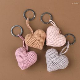 Keychains Handmade Knitted Keychain Keyring For Women Girl Cute Crocheted Heart Pendants Car Key Ring Handbag Charms Gifts