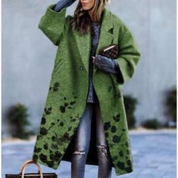 Autumn 2024 New Women's Long Sleeved Lapel Jacket With Printed Woolen Oversized Windbreaker